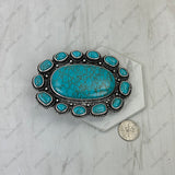 BPD251230-06-BLUE                        Silver metal with blue turquoise stone oval Belt buckle