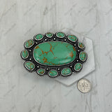 BPD251230-06-GREEN                   Silver metal with green turquoise stone oval Belt buckle