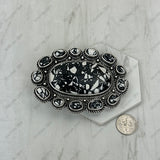 BPD251230-06-WHITE BUFFALO                         Silver metal with white buffalo stone oval Belt buckle