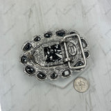 BPD251230-06-WHITE BUFFALO                         Silver metal with white buffalo stone oval Belt buckle