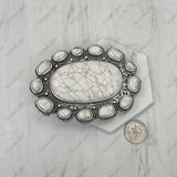 BPD251230-06-WHITE                        Silver metal with white turquoise stone oval Belt buckle