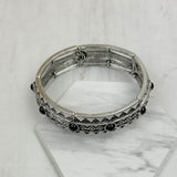 BR181015-01-BLACK         Silver metal with black stone bracelet