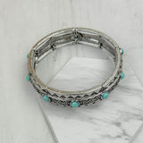 BR181015-01-BLUE              Silver metal with blue turquoise stone bracelet
