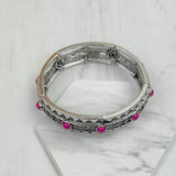 BR181015-01-HOT PINK                            Silver metal with hot pink stone bracelet