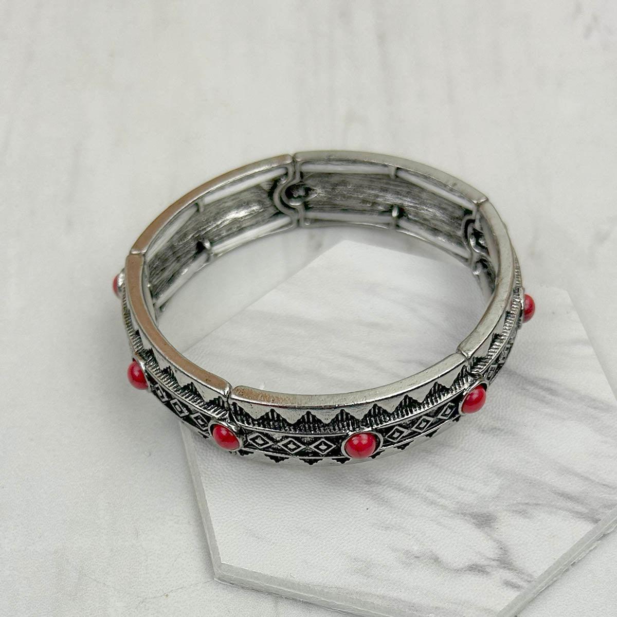 BR181015-01-RED                        Silver metal with red stone bracelet