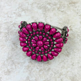 BR211230-01-PINK-SILVER    Silver with hot pink stone Concho Cuff Bracelet