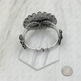 BR211230-01SILVER-BLACK               Silver with black stone Concho Cuff Bracelet