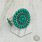 BR211230-01SILVER-GREEN                         Silver with green turquoise stone Concho Cuff Bracelet