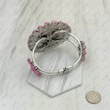 BR211230-01SILVER-LIGHT PINK                Silver with light pink stone Concho Cuff Bracelet