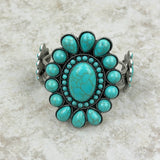 BR211230-02-BLUE-SILVER    Silver with Blue Turquoise stone Concho Cuff Bracelet