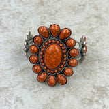 BR211230-02-ORANGE     Silver with Orange stone Concho Cuff Bracelet
