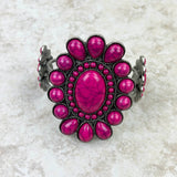 BR211230-02-PINK     Silver with Hot pink stone Concho Cuff Bracelet