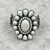 BR211230-02-WHITE     Silver with White stone Concho Cuff Bracelet