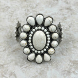 BR211230-02-WHITE     Silver with White stone Concho Cuff Bracelet
