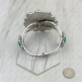 BR211230-02SILVER-GREEN                  Silver with green turquoise stone Concho Cuff Bracelet