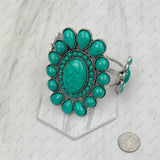 BR211230-02SILVER-GREEN                  Silver with green turquoise stone Concho Cuff Bracelet