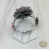 BR211230-02SILVER-LIGHT PINK          silver with light pink stone Concho Cuff Bracelet
