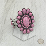 BR211230-02SILVER-LIGHT PINK          silver with light pink stone Concho Cuff Bracelet