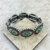 BR230430-01-GREEN    Silver with green turquoise stone stretch concho Bracelet