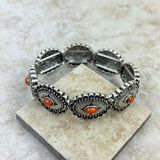 BR230430-01-ORANGE    Silver with orange stone stretch concho Bracelet