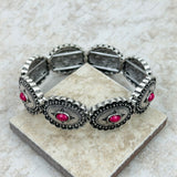 BR230430-01-PINK     Silver with hot pink stone stretch concho Bracelet
