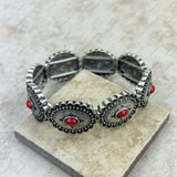 BR230430-01-RED    Silver with red stone stretch concho Bracelet