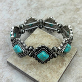 BR230430-02-BLUE     Silver with Blue turquoise stone stretch Bracelet