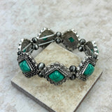 BR230430-02-GREEN     Silver with green turquoise stone stretch Bracelet