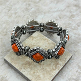BR230430-02-ORANGE     Silver with orange stone stretch Bracelet