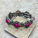 BR230430-02-PINK     Silver with hot pink stone stretch Bracelet