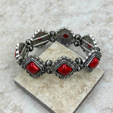 BR230430-02-RED     Silver with red stone stretch Bracelet