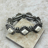 BR230430-02-WHITE     Silver with white stone stretch Bracelet