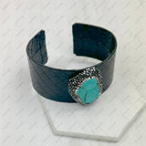 BR231030-01          Black leather with blue turquoise stone bangle