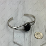 BR231205-01-BLACK             Silver metal with black stone bangle