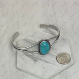 BR231205-01-BLUE                             Silver metal with blue turquoise stone bangle
