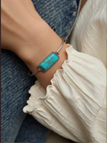 BR231205-02-BLUE            Silver metal with blue turquoise stone bangle