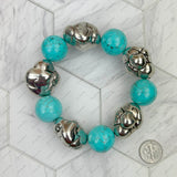BR231216-05                  Blue turquoise stone beads with silver color nuggets Bracelet