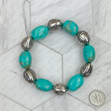 BR231216-06                Blue turquoise stone beads with silver color nuggets Bracelet