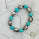 BR231216-08        Blue turquoise stone beads with silver color nuggets Bracelet