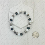 BR240713-31                     Black and white face cut crystal Beads stretch Bracelet