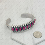 BR240715-01-HOT PINK                  Silver metal with hot pink turquoise stone bangle
