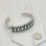 BR240715-01-WHITE                   Silver metal with white turquoise stone bangle