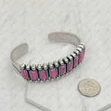 BR240715-02-HOT PINK                 Silver metal with hot pink turquoise stone bangle