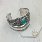 BR240721-02            German silver with blue turquoise and red coral bangle