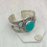 BR240721-03            German silver with blue turquoise and red coral bangle