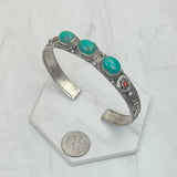 BR240721-11           German silver with blue turquoise and red coral bangle