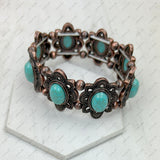 BR241125-01-COPPER-BLUE             Copper metal with blue turquoise stone Bracelet