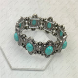 BR241125-01-SILVER-BLUE              Silver metal with blue turquoise stone Bracelet