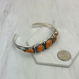 BR241130-03-ORANGE          Silver metal with orange turquoise stone bangle