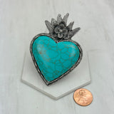 BR241130-05-BLUE   silver metal with blue turquoise stone heart Ring